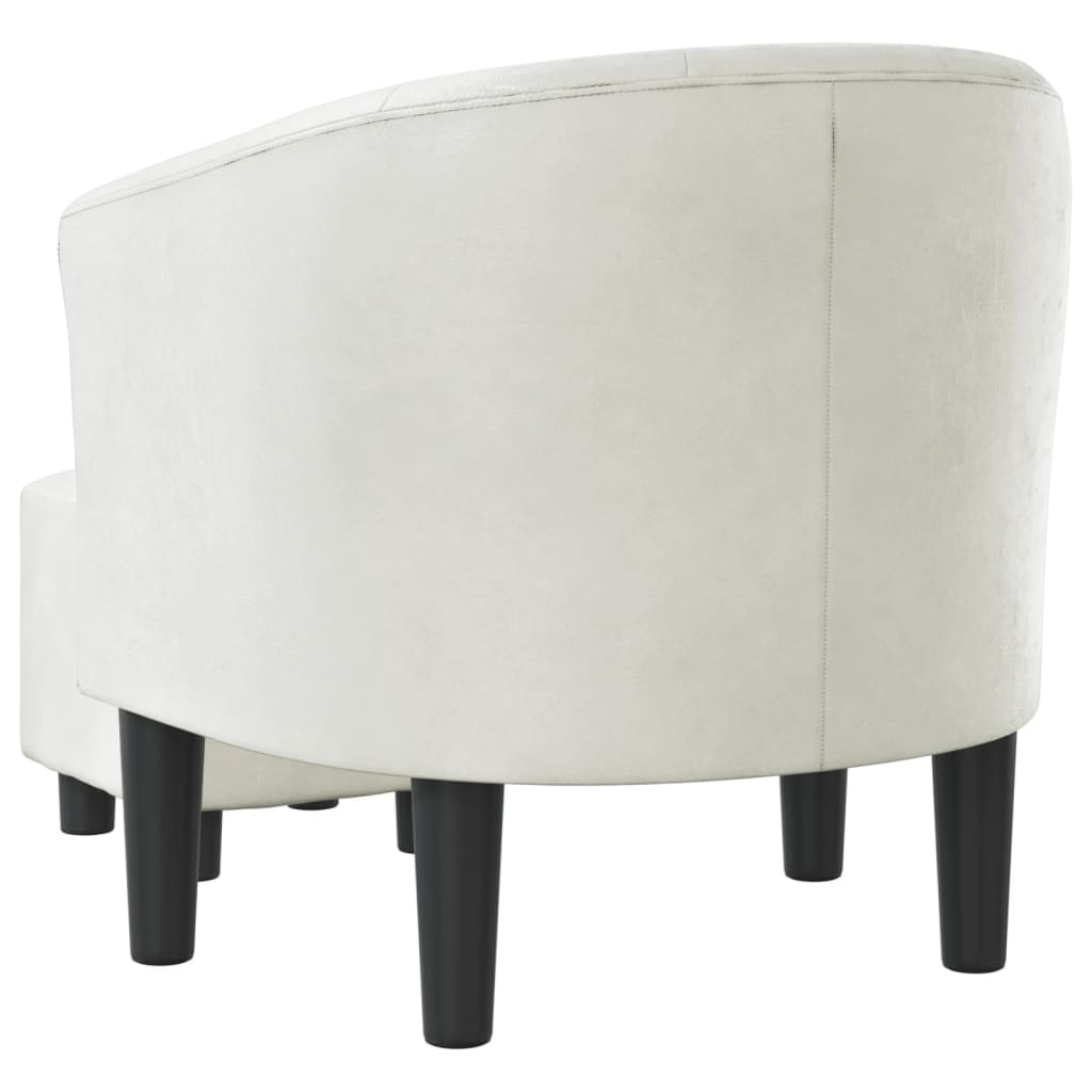 Club Armchair with Footstool White Faux Leather