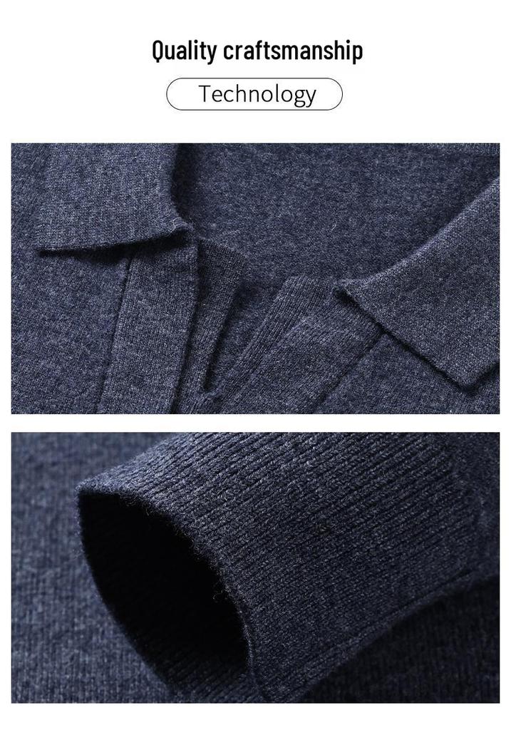 Herren Cardigan Pullover aus reiner Wolle mit langen Ärmeln und Reverskragen
