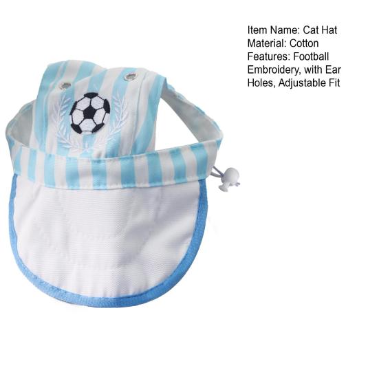 Football Embroidery Pet Hat Cat Baseball Cap with Ear Holes Striped Pet Sun Hat with Drawstring for Cats And Small Dogs Sun Protection
