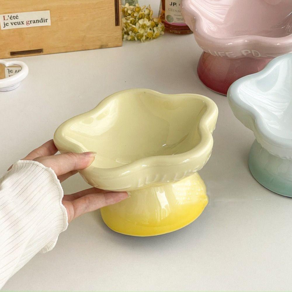 Ceramic Flower Shape Cat Bowl Cute Large Capacity Dog Food Feeding Basin Non-slip Anti Tipping Pet High Foot Bowl