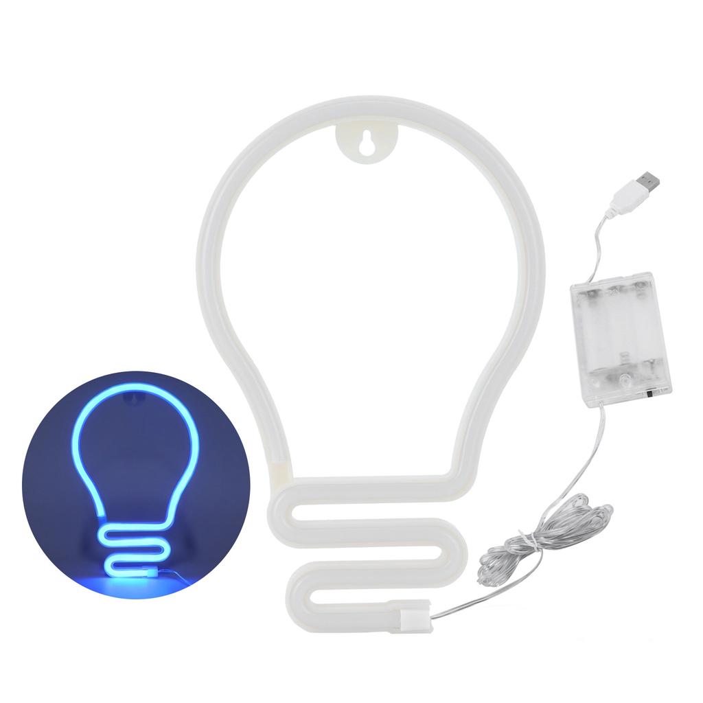 Bulb Shape Neon Light LED Sign for Wall Decor Party Christmas Wedding USB/Battery PoweredBlue