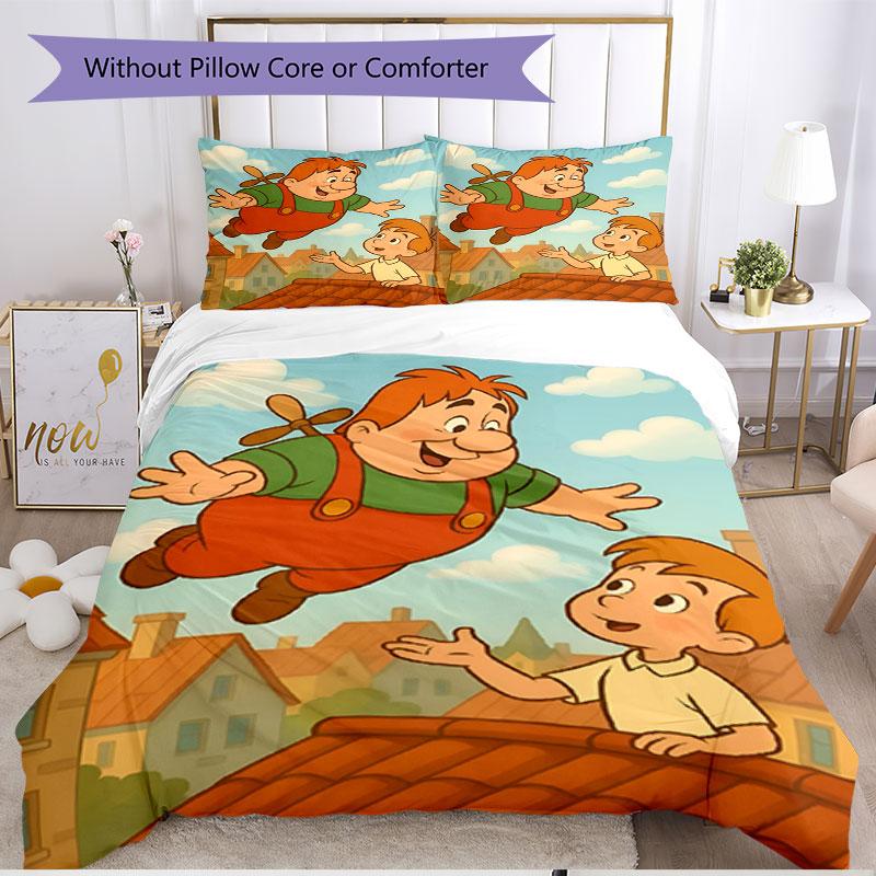 3-teiliges Bettbezug-Set (1 * Bettbezug + 2 * Kissenbezug, ohne Kern), Karlsson auf dem Dach Druck Weiches Ganzjahres-Bettwäsche-Set, Heim-Schlafzimmer-Dekoration Geschenk