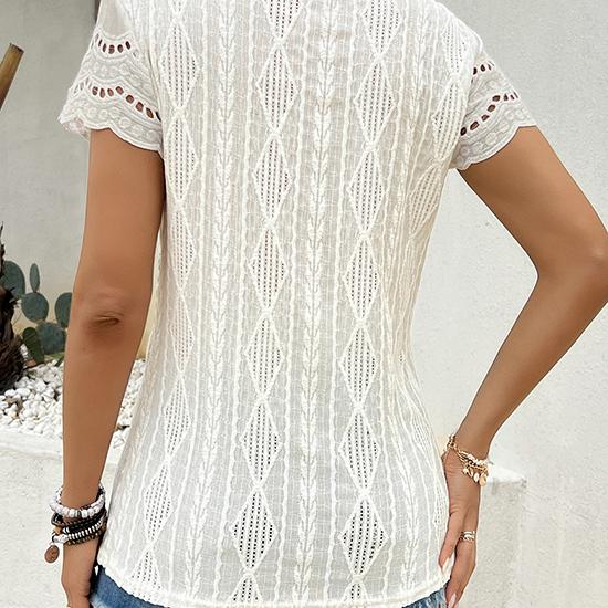 Spring/Summer European and American Fashion Women's Round Neck Hollow Short Sleeve Round Neck T-shirt Top