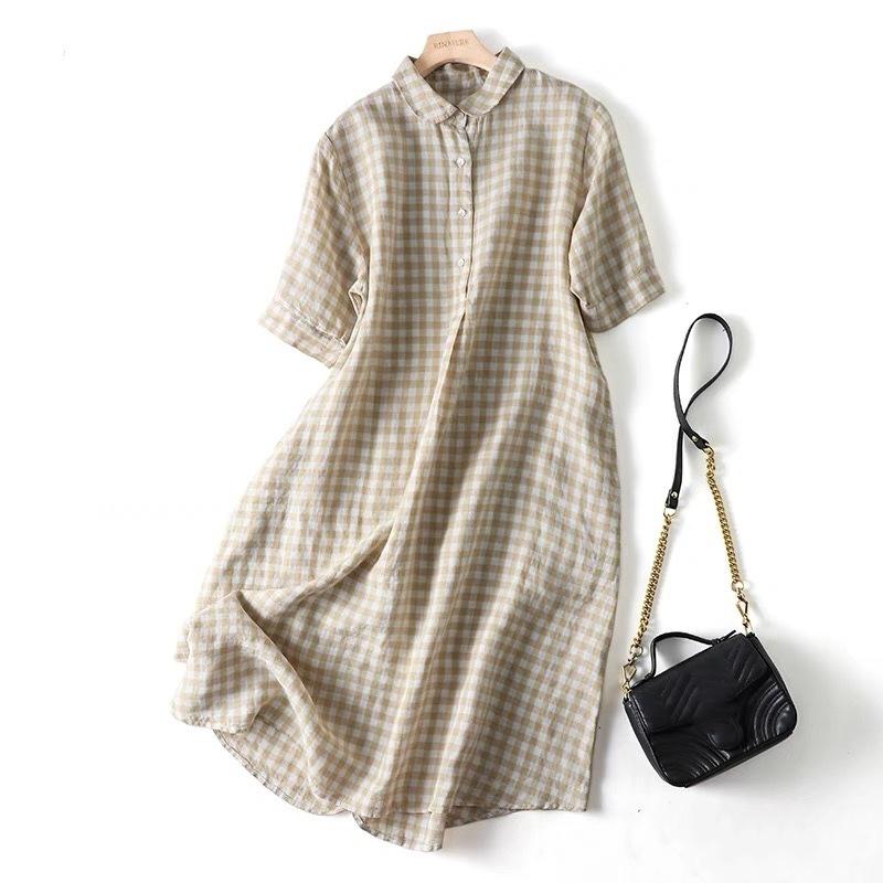 

Японська лляна сукня в клітку Ретро Універсальна повсякденна широка жіноча довга спідниця з великим подолом S