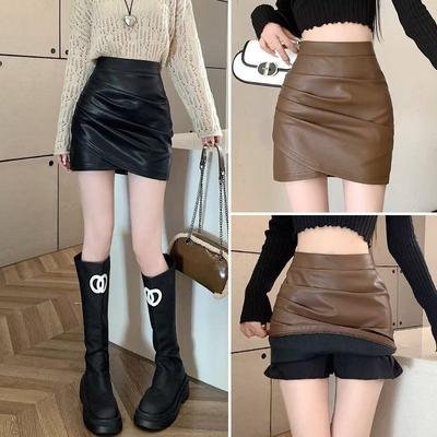 Leather Skirt Women's Autumn and Winter New Black Small A-line Skirt High-waisted Temperament Hip-hugging Short Skirt