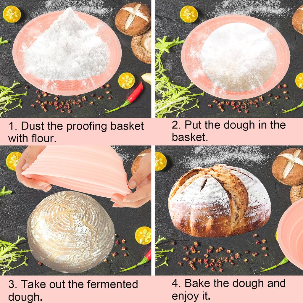 Silicone Banneton Bread Proofing Baskets, Round Foldable Sourdough Baking Basket 9 Inch Bread Making Proofing Bowls