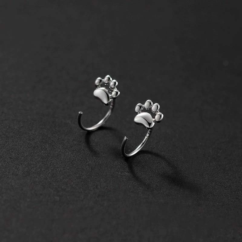 

Fashion Copper Color Cat Paw Stud Earrings For Women Minimalist Metal Circle Round Huggies Piercings Ear Hook Zircon Gifts
