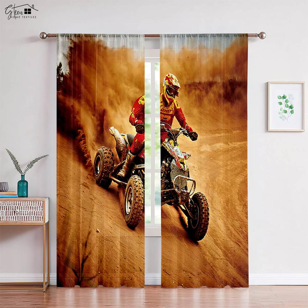 Retro Cool Motorcycle Curtains American Trend Industrial Style Off-Road Rock Motorcycle Sand Living Room Car Decoration Curtains