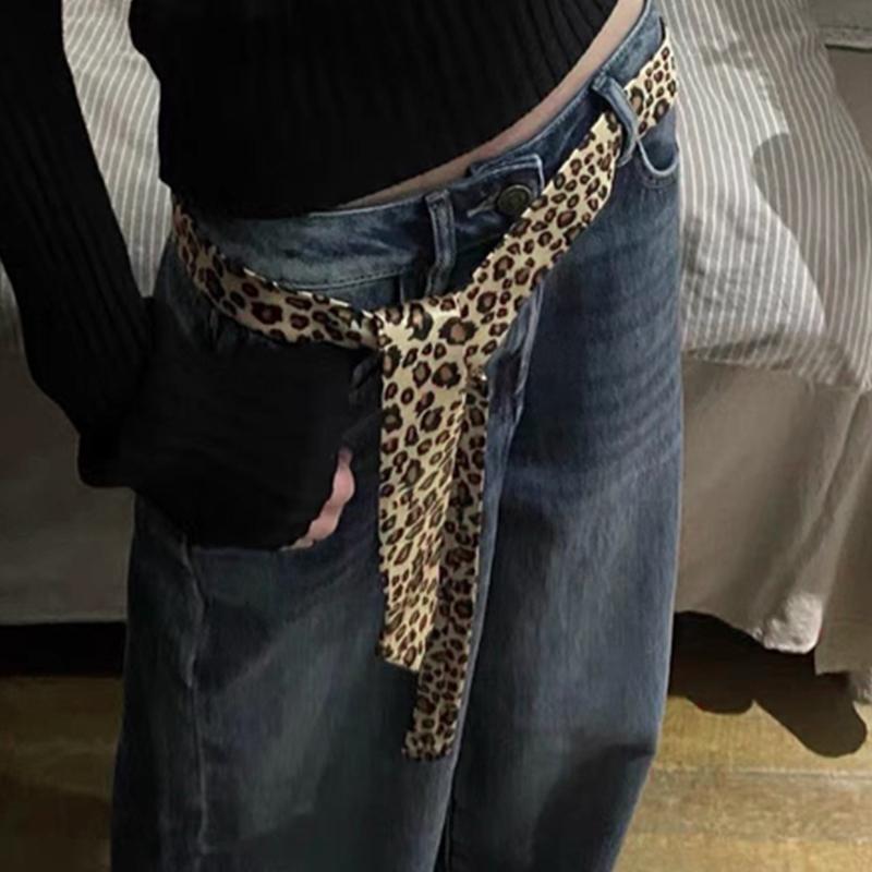 Women'S Retro Leopard Print Tie  Tie And Belt Dual Purpose Decoration