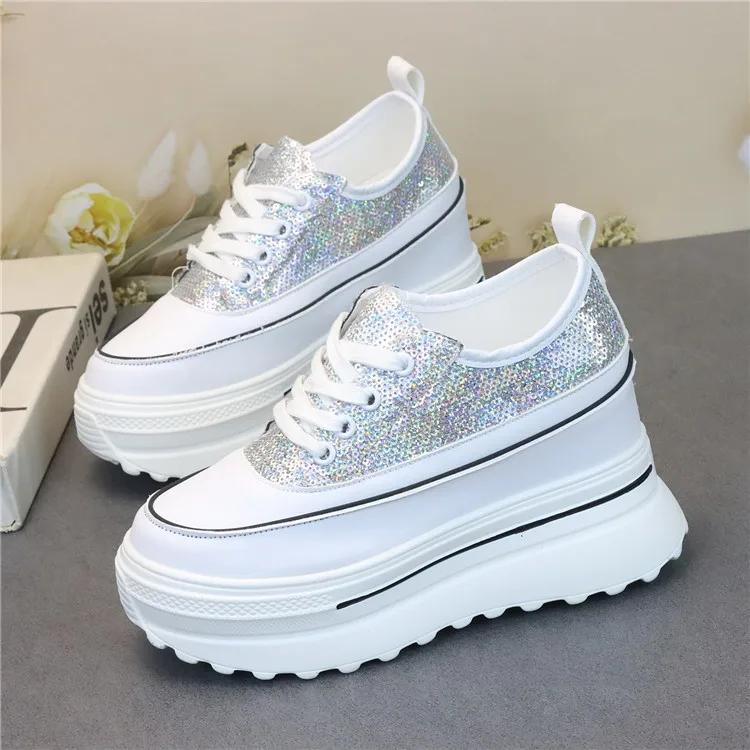Fashion Genuine Leather Synthetic Platform Wedge Sneakers Chunky Hidden Heel Women Casual Females Spring Autumn  Women Shoes