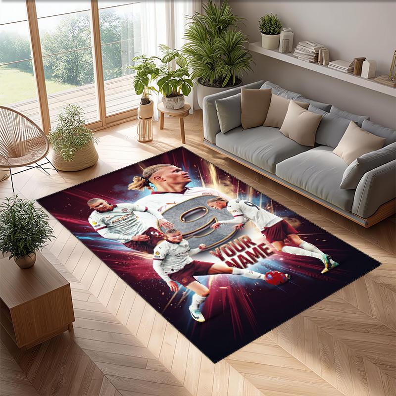 Erling Haaland Printed Crystal Velvet Rug Non‑Slip Crystal Velvet Carpet For Sofa Bedroom Indoor Home Decoration