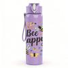 1PC Bee Happy Floral Letter 750ml Color Plastic Sports Water Bottle Leakproof Flip Straw Lid For Sports Office Home Use