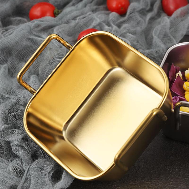 Quadratische Platte aus Edelstahl mit Deckel, rechteckige Pfanne zur Lebensmittelaufbewahrung, kommerzielles Geschirrtablett, großer erfrischender Lunchbox-Behälter