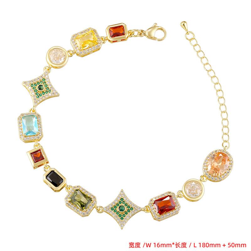 

Средневековый Винтажный Медный Инкрустированный Цветными Бриллиантами Квадратный Браслет Ожерелье Темперамент Легкая Роскошь Геометрическая Сборка Набор Vl641-642