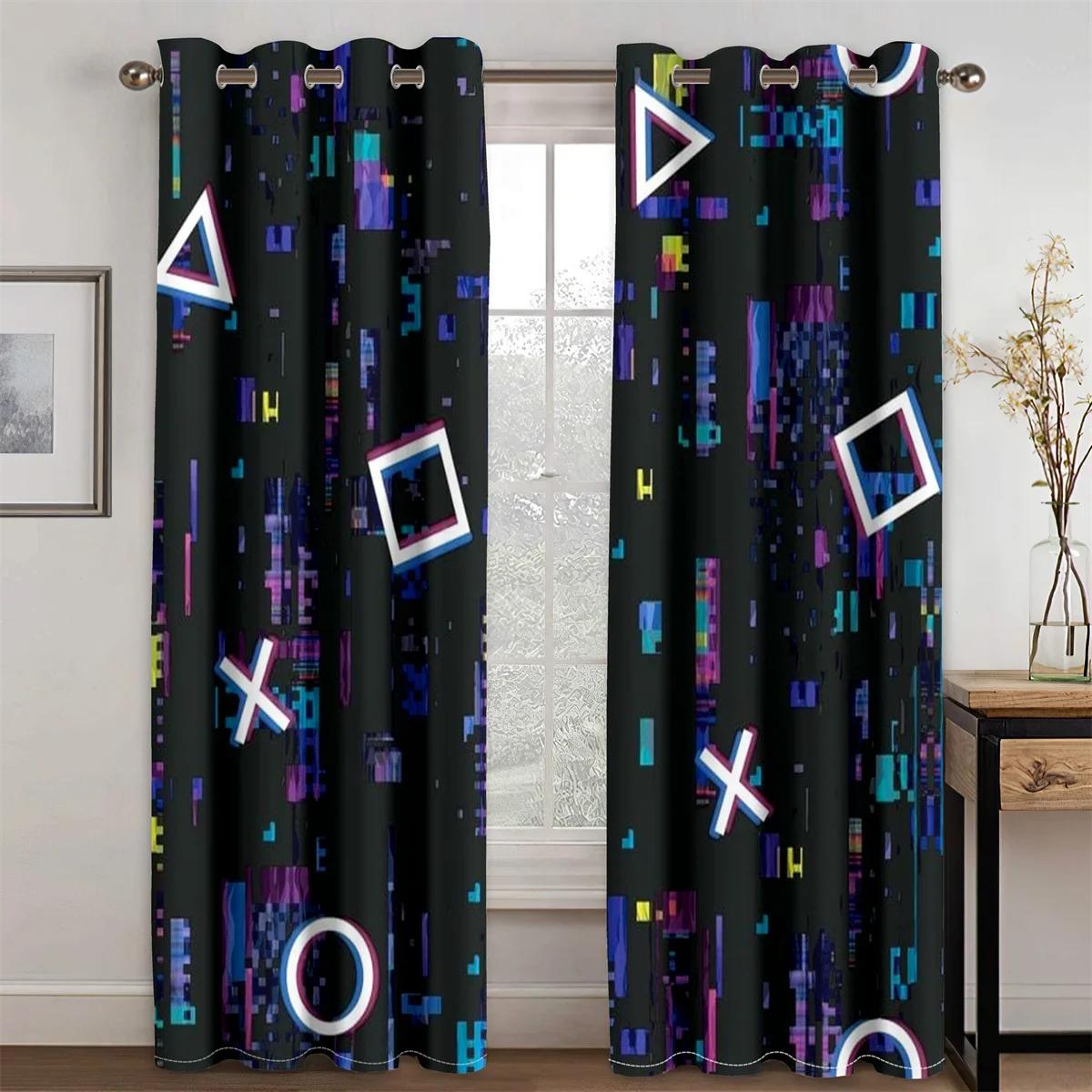 Lustiges Spiel Esports Cooles Design Jungen Männer Lichtfilternde Vorhänge Fenstergardinen für Wohnzimmer Schlafzimmer 2 Stück Dekor W60H60(CM)x2PCS&Grommet Top