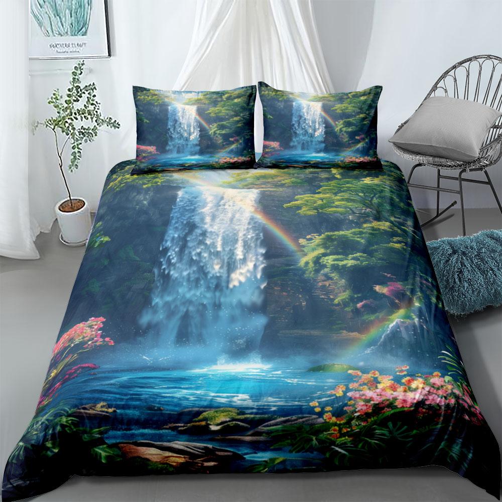 Waterfall Paradise Duvet Cover Set UK Single Double Queen US Twin Full King Size pkm Bed Linen Set