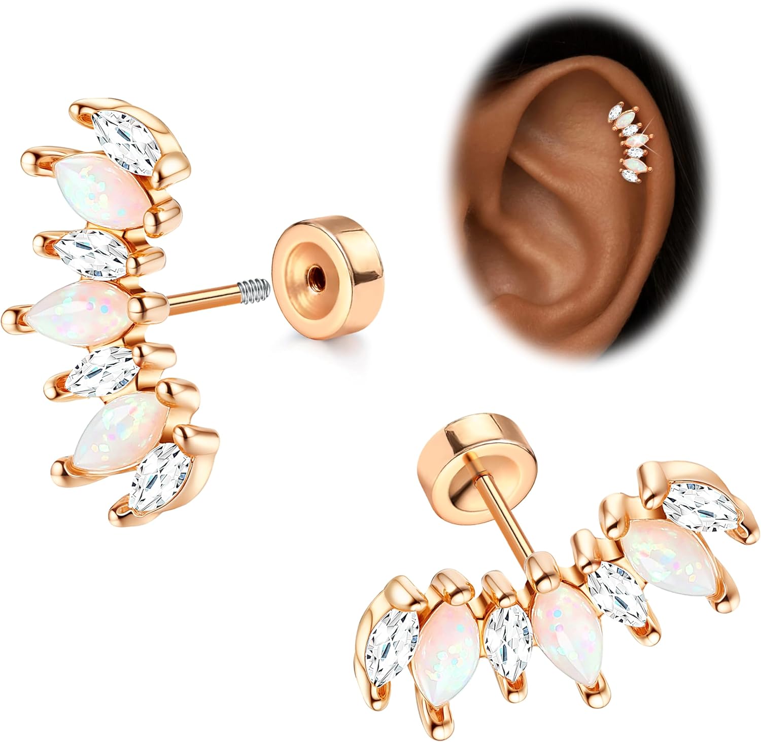 

Bobisty Cartilage Earrings for Women Hypoallergenic Flat Back Earrings Surgical Steel Stud Earring Helix Piercing Jewelry 16G рожевий колір золота