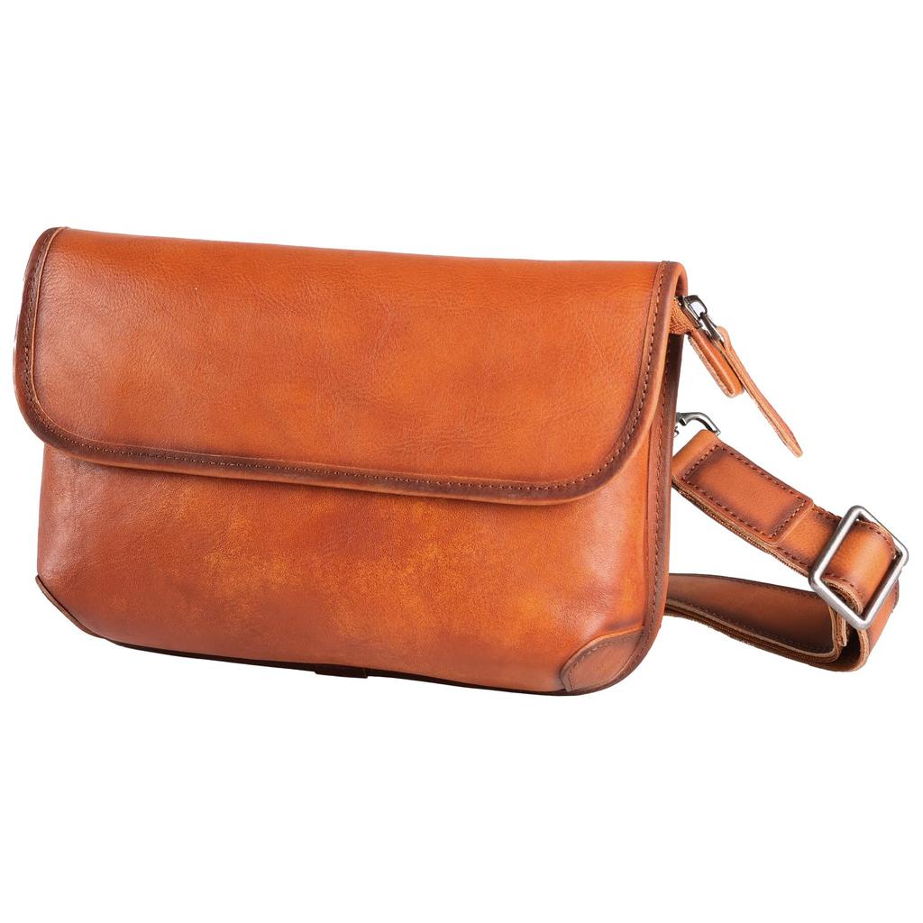 NICE SELECTION Men's Genuine Leather Sacoche Mini Shoulder Bag, Smartphone Shoulder Bag, Slim, Compact, Simple, 2-Way, 3-Way (ORANGE, REGULAR)