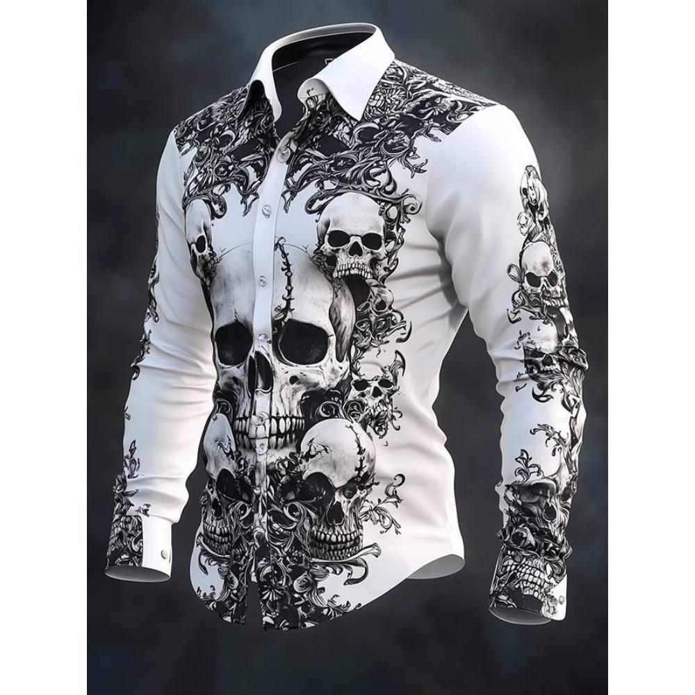Mens Long Sleeve Button Up Hallloween Shirt Flower Skull 3d Print Hawaiian Shirt Men Women Fashion New Design Blouse Fit Camisas