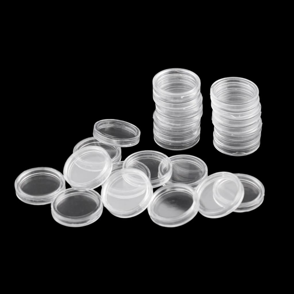 100Pcs 21/23/26/38mm Clear Round Plastic Coin Holders Capsules Container Storage Case Box Coin Cases Holder Coin Collecting Box