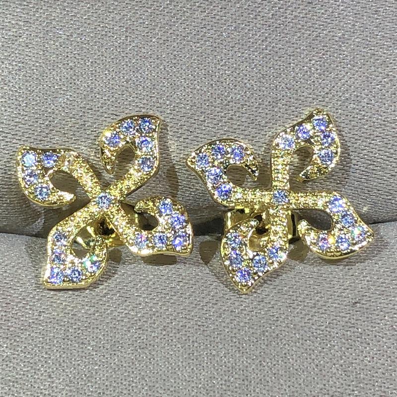 

Sterling copper Simple Four-Leaf Clover White Zircon Earrings For Ladies Surround Earring Party Birthday Jewelry Gifts