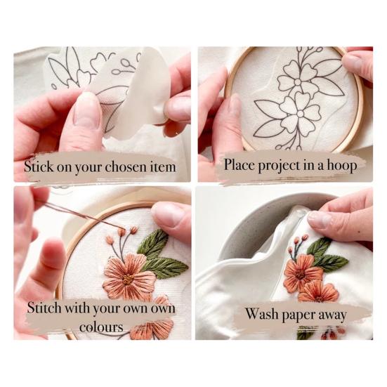 2 Sheets Water Soluble Embroidery Stabilizer DIY Stick Stitch Embroidery Paper with Pre-Printed Flowers Leaves Animals Pattern Beginners Sewing Lover