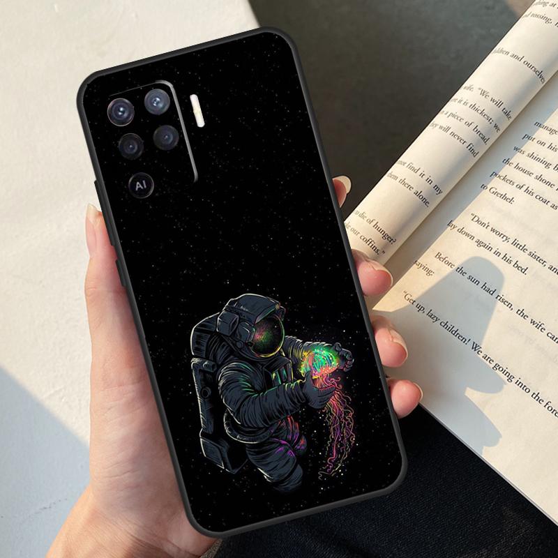 Cartoon Space Astronaut Case For Oppo A54 A74 A94 A17 A57 A77 A76 A16 A96 A18 A60 A80 A40 A38 A58 A78 A98 A15 A5 Pro