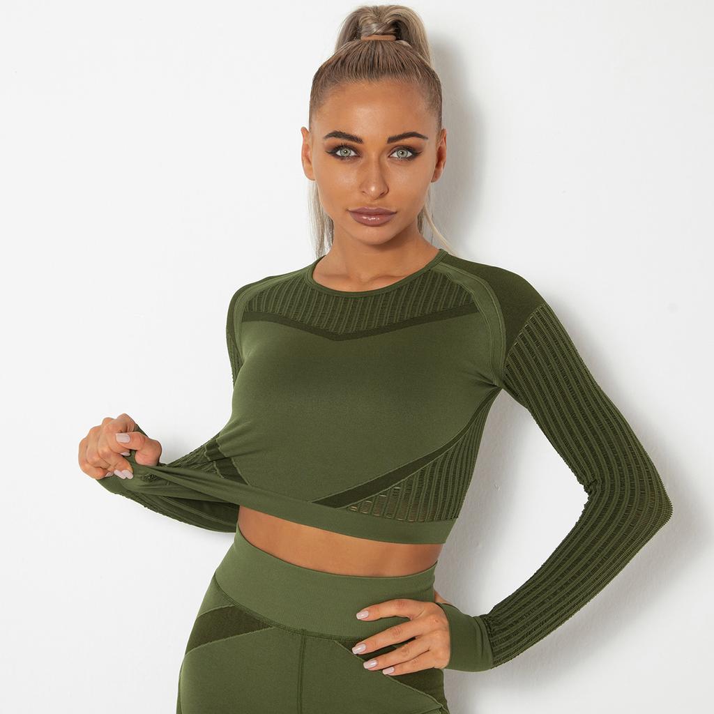 Seamless Knitted Sexy Moisture-wicking Long-sleeved Yoga Wear Sports Fitness Running T-shirt