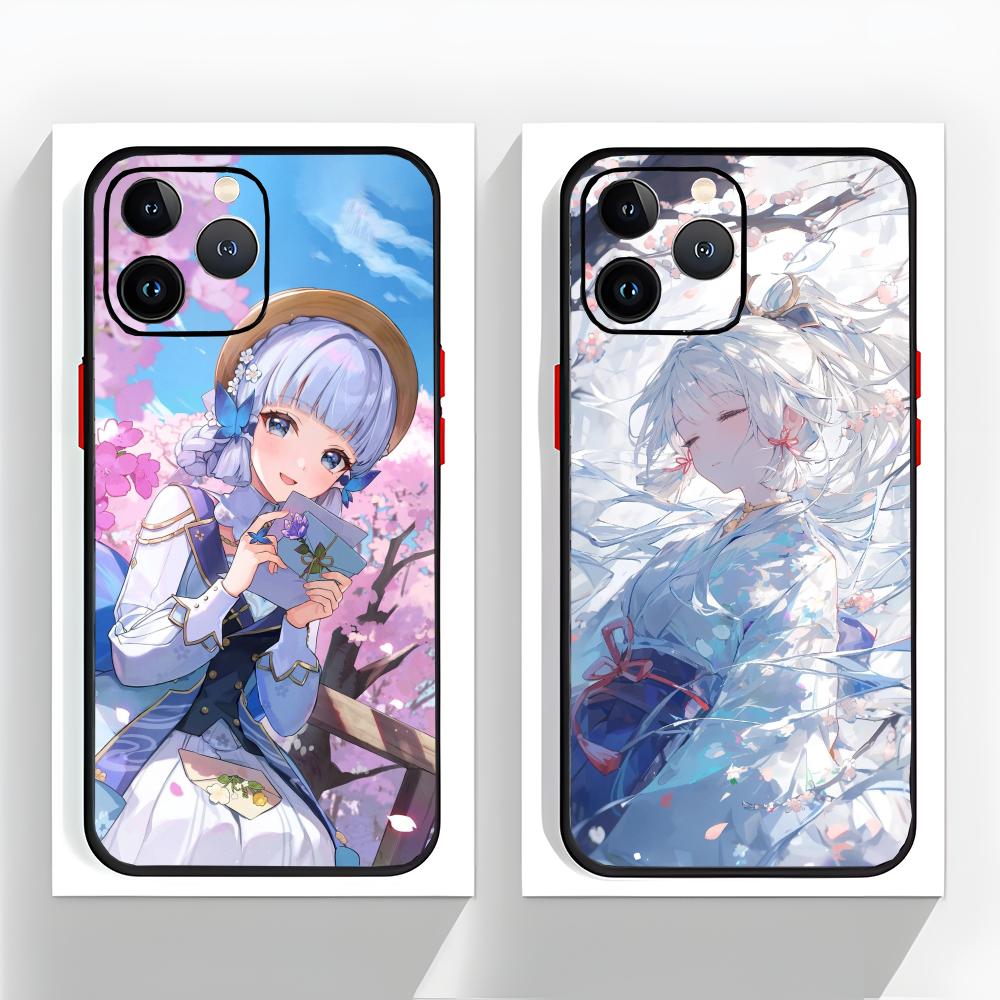Elegant Genshin Impact K-Kamisato Ayaka Phone Case Black Matte Thin Phone Case For iPhone17 16 15 14 13 ProMax