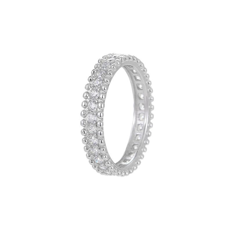 S925 Silver Light Luxury Row Diamond Bead Edge Ring, High-Quality Starry Sky Couple Matching Ring