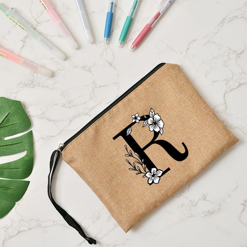 Fashion Letter Print Women Cosmetic Gift Bag Linen Zipper Pouch Travel Tote Storage Pouch Makeup Bag Classic Organizer Bag