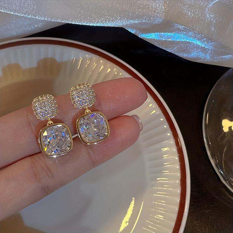 Trendy Geometric Rhinestone Zirconia Square Stud Earrings