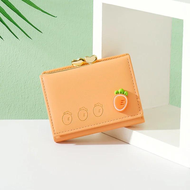Cute Small Leather Pocket Wallet for Women Fruit Print Bifold Coin Purse Ladies Mini Short Purse Money Card Holders Clutch Bags
