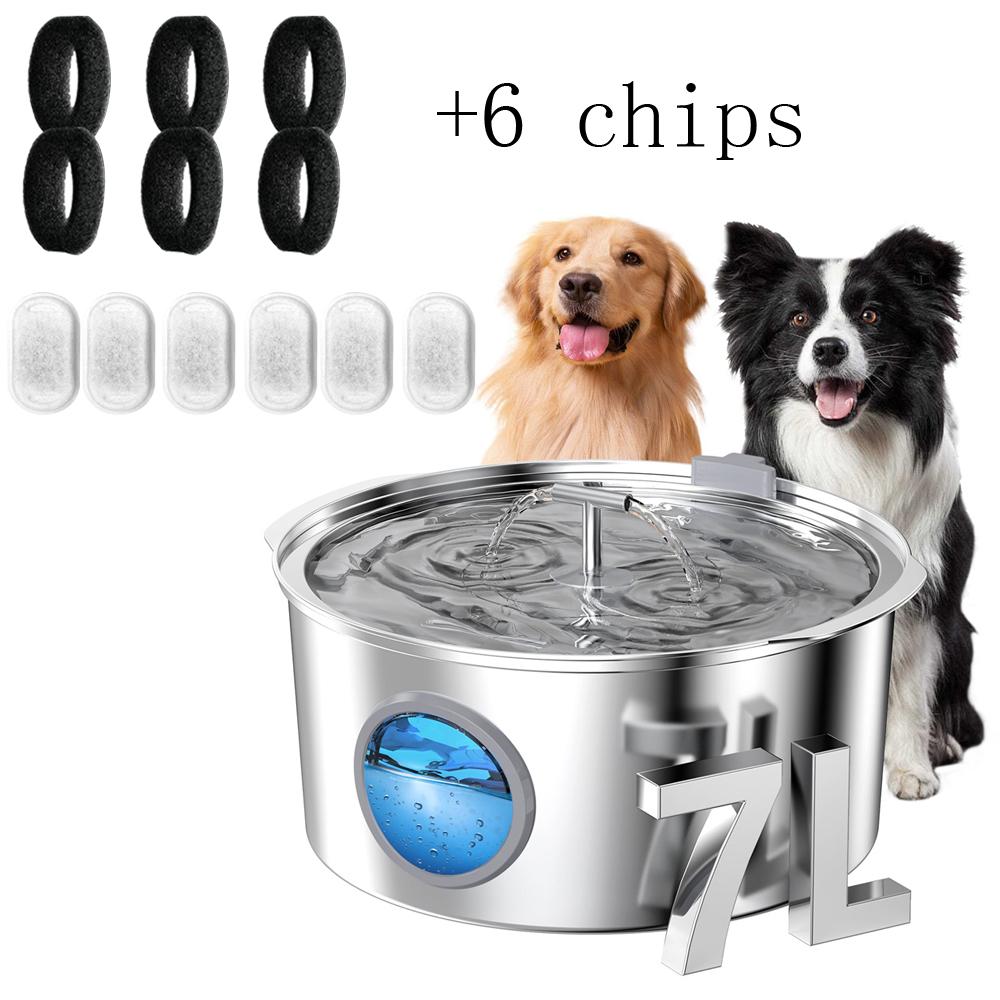 7L Large Capacity Stainless steel Cat Dog Pet Drink Fountain With Water Level Window Silent Water Pump Dispenser USB Water Bowl
