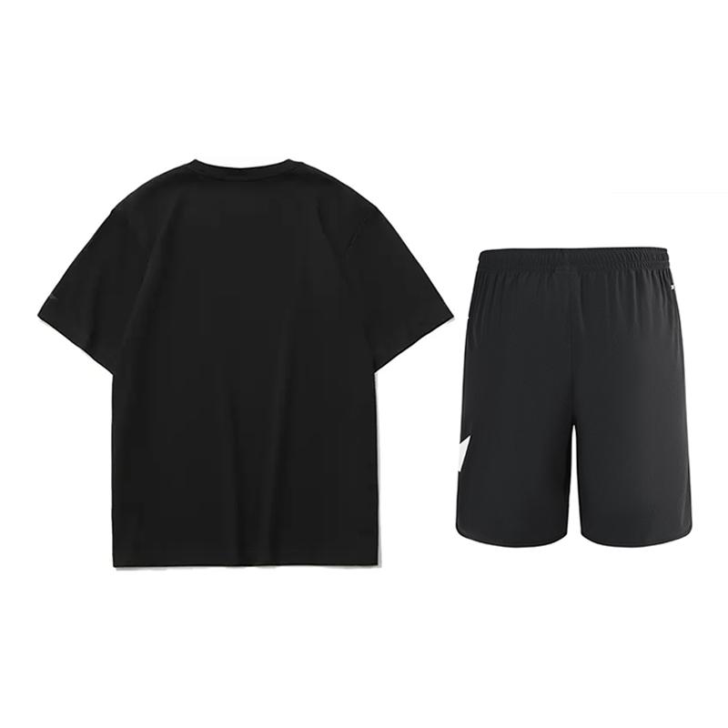 Li-Ning Cartoon Pattern Printed Short Sleeve T-Shirt Large Logo Solid Mark Mid Waist Five Point Shorts Casual Sports Set AHSUA23-2+YKSV197-2