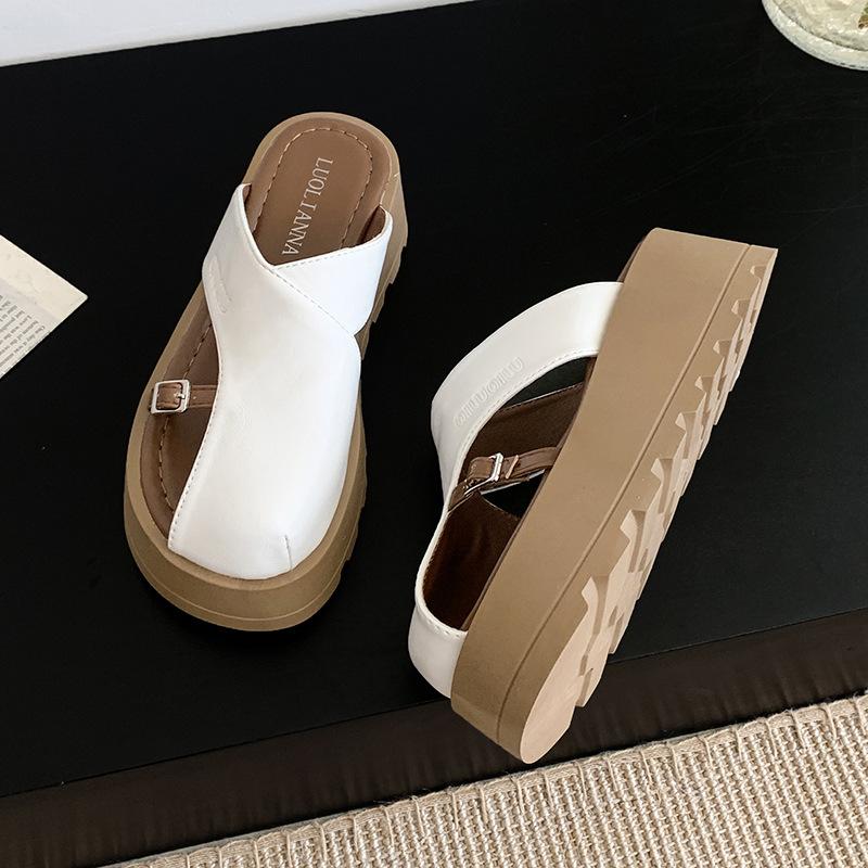 2025 new Roman slippers women's summer wear muffin heightened thick bottom high sense explosion Baotou sandals summer