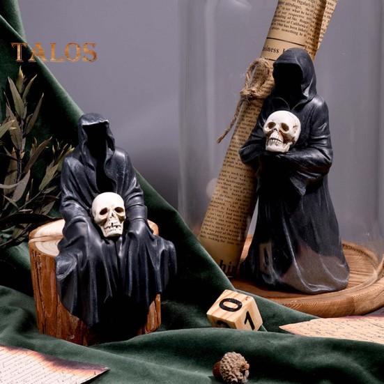 Halloween Grim Reaper Figurine Spooky Black Robe Death Ghost Resin Statue Sculpture Indoor Home Office Desktop Decoration Ornament Festival Gift
