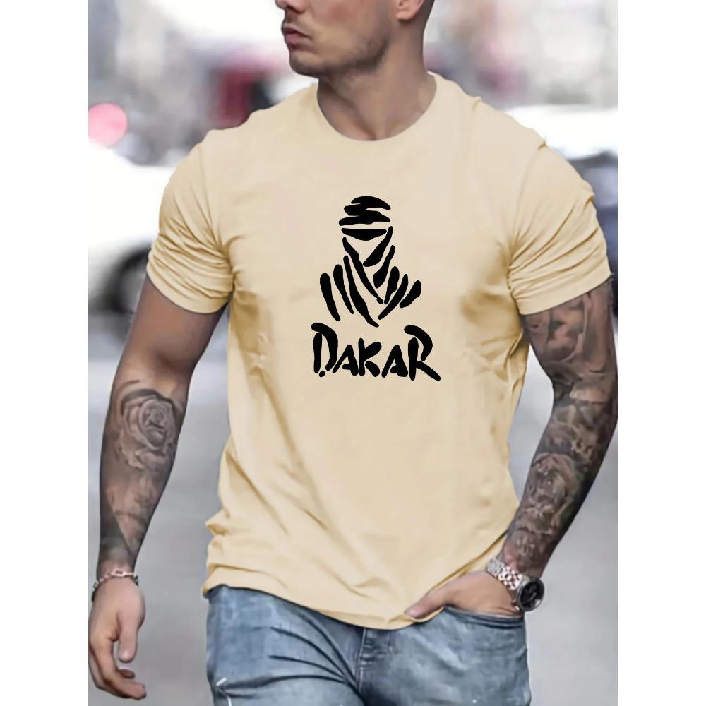 T-shirt d'été pour homme 100% coton à la mode, décontracté, ample, grande taille, style Dakar, imprimé, col rond, manches courtes