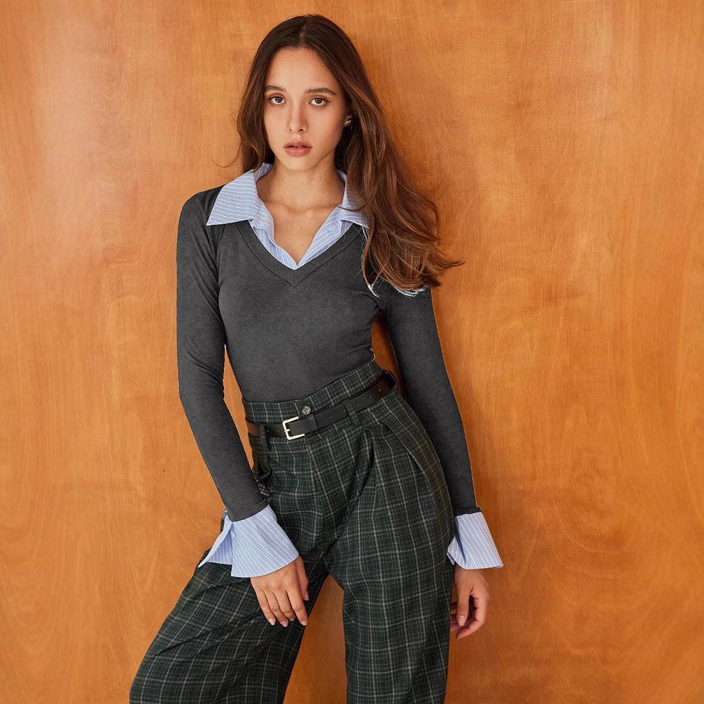 Women's Long-Sleeve Two-in-One Fashion Shirt