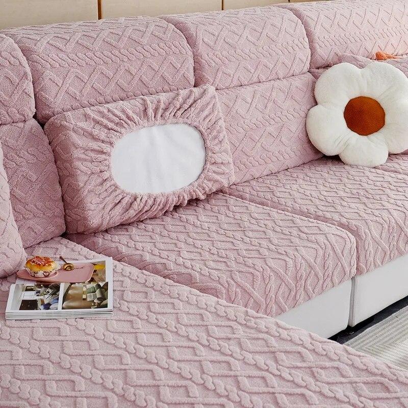 Żakardowe grube pokrowce na sofy luksusowe miękkie poszewki na poduszki na sofę elastyczna jednokolorowa Sofa narzuta na sofę salon w kształcie litery L nadający się do prania