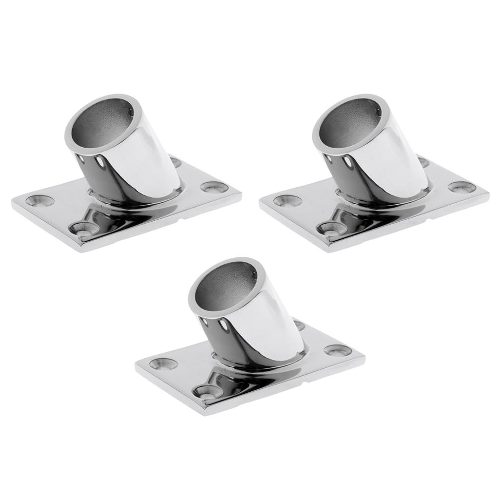 3 Pieces Stainless Steel Boat Deck Handrail Rectangle Base 60 Degree 22mm