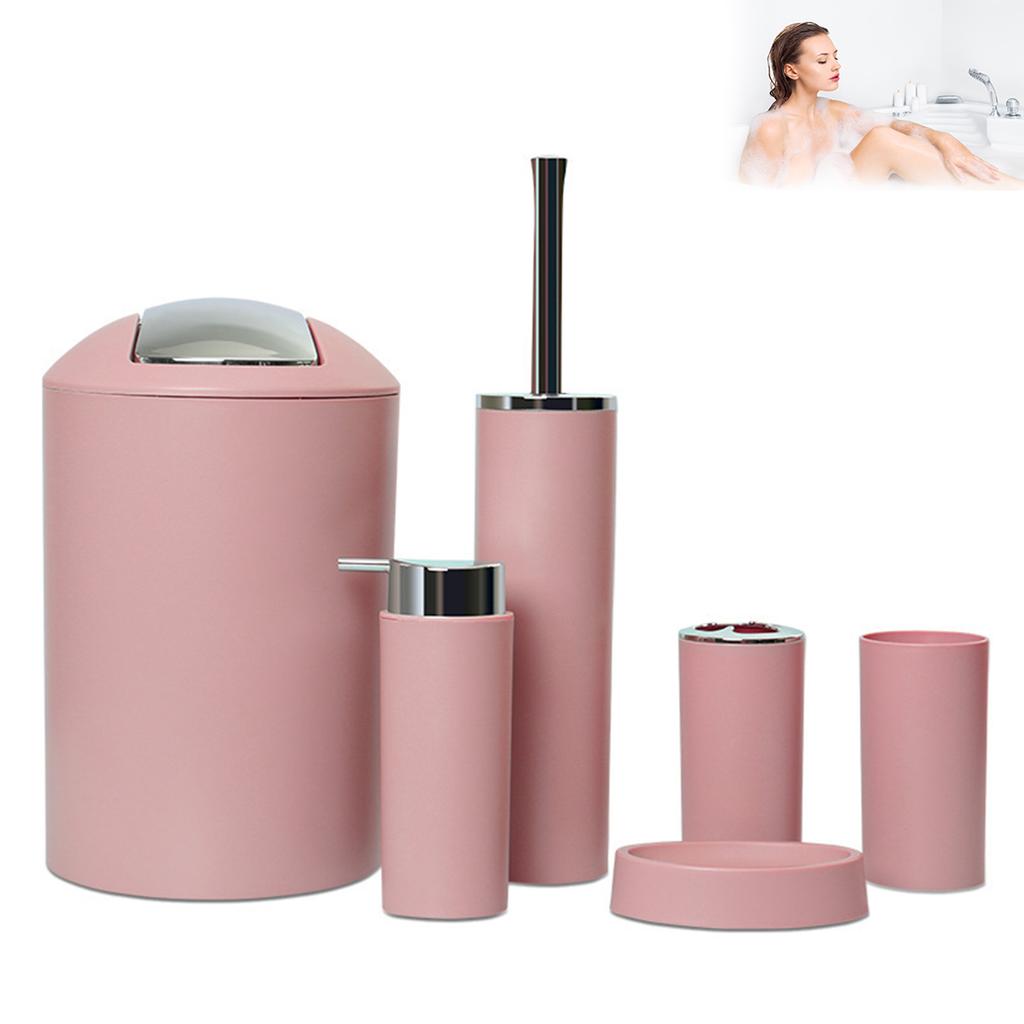 6pcs Bathroom Sets Accessories with Trash Can Toothbrush Holder Cup Soap Dish Suitable for Hotel Dorm