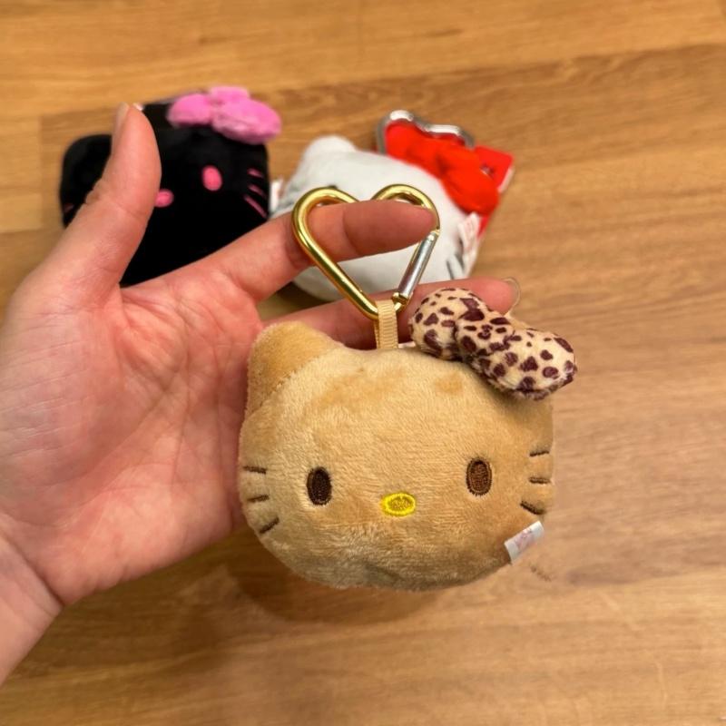 Kawaii Cartoon Plush Cat Head Plush Toy Keychain Leopard Print Red Bow KT cat Animal Doll Plush Toy Stuffed gift