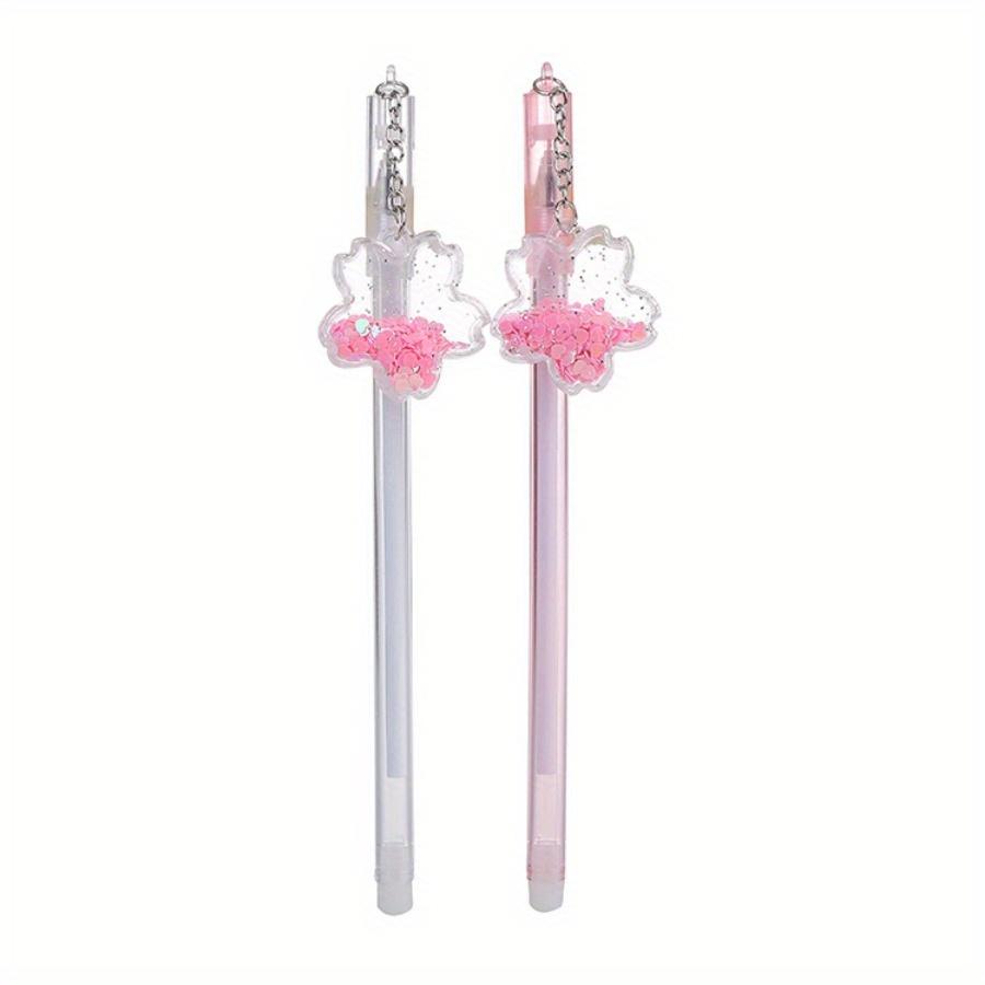 10pcs 0.5mm Cherry Blossom Pendant Gel Pen Creative Girly Heart Quicksand Sequin Water Pen Cute Fairy Pendant Pen Signature Pen