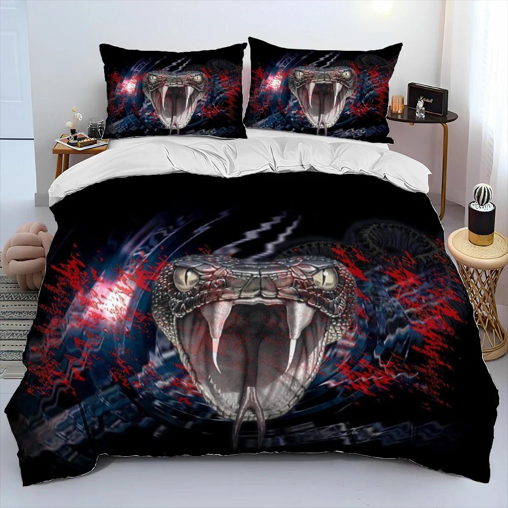 Snake Duvet Cover Set Serpent Comforter Bedding with 2 Pillowcases Comfortable and Breathable Scary Animals Style Quilt Covers