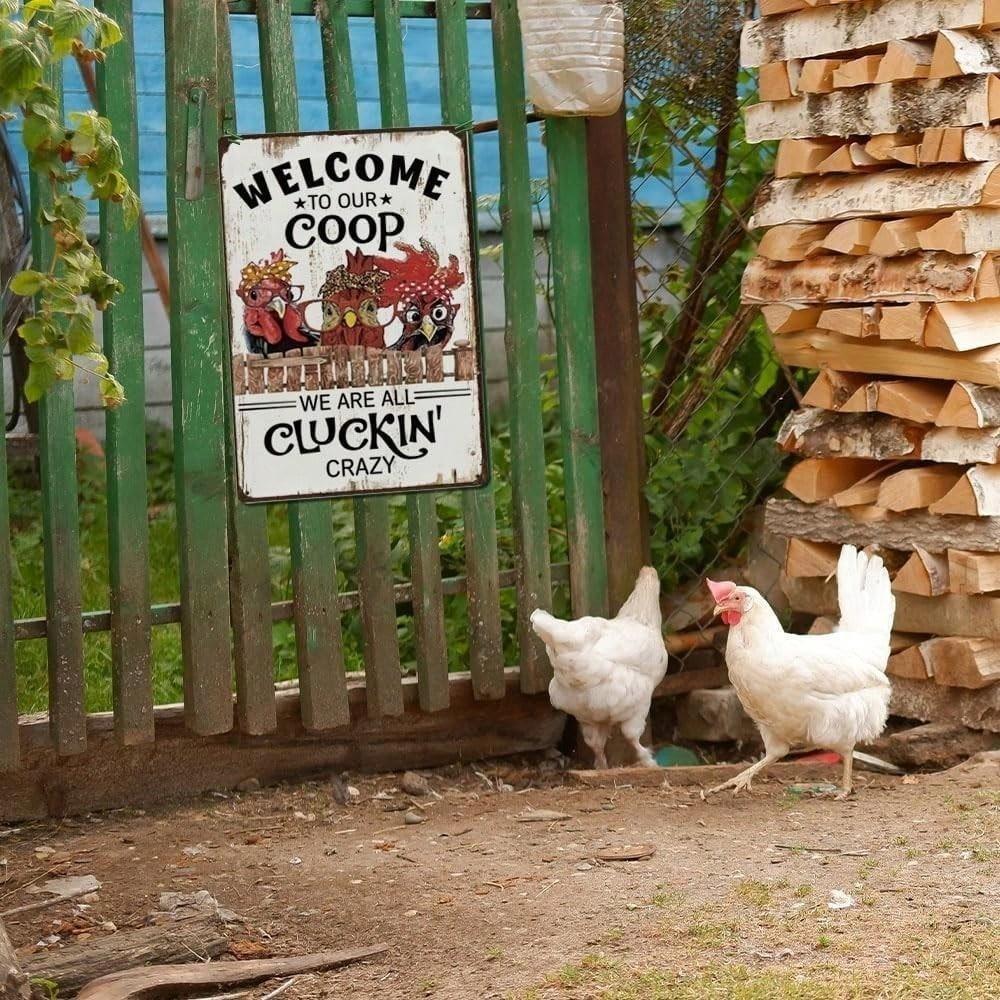Ariela Funny Chicken Tin Sign Vintage Farmhouse Kitchen Welcome Wall Art Metal Decor