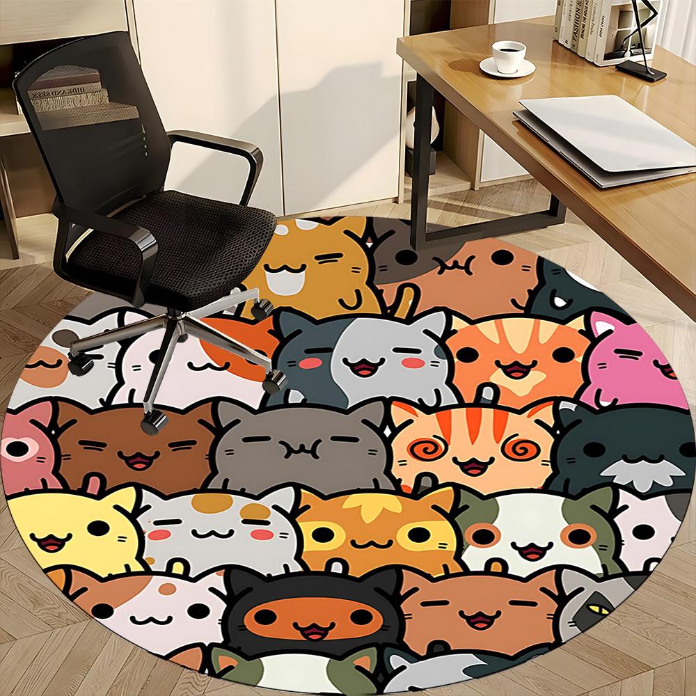 1pc Kitty Cats Office Round Area Rug, Indoor Mat Suitable ForOffice, Under Office Chairs Bedroom Living Room Home Decor, Room Deco n77