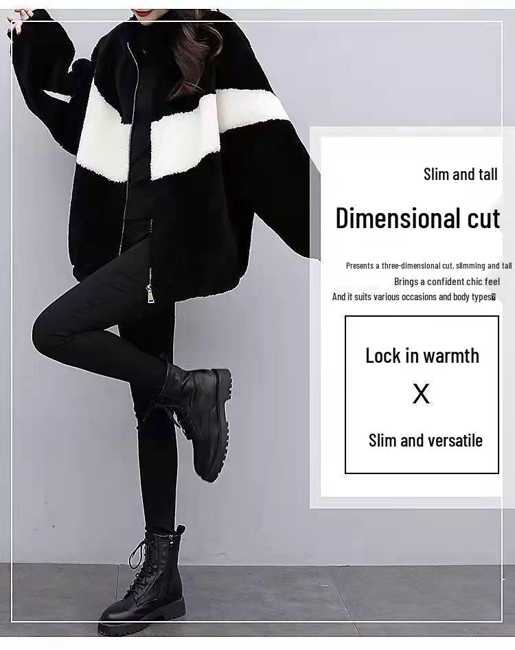 Women's Plush Korean-Style Loose Coat: Spliced, Thickened, for Autumn & Winter Fashion 2023