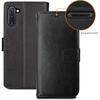 Galaxy Note 10 Leather Wallet Case, Flip Protective Case Cover with Card Slots, Kickstand and Wrist Strap - Black PU