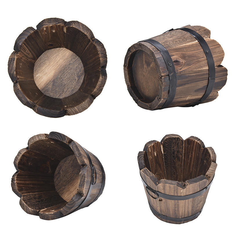Wood Wooden Round Barrel Planter Flower Pots Home Office Garden Wedding DéCor